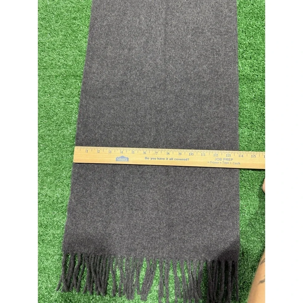 Polo Ralph Lauren Italy Charcoal Grey Wool/Cashmere Fringe Scarf Polo Pony Logo